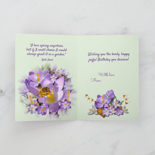 パーソナライズされた春クロカスカスタム文字誕生日 シーズンカード (内部)