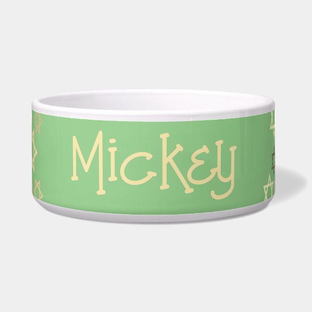 パーソナライズされた春グリーンスターズ・オブ・デイビッド・ペット ボウル (正面)