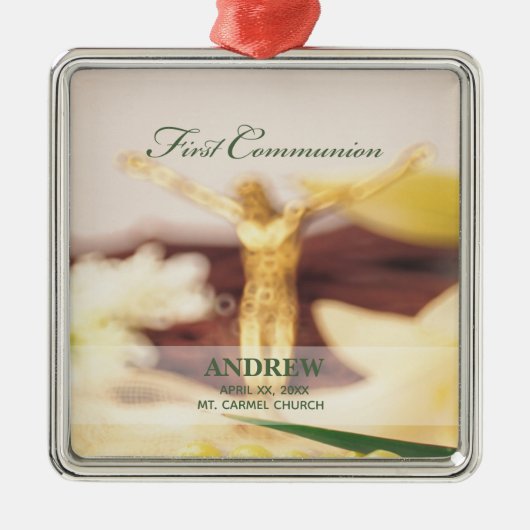 パーソナライズされた最初の聖餐式 メタルオーナメント (正面)