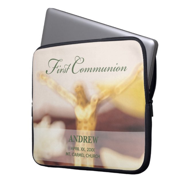 パーソナライズされた最初の聖餐式 ラップトップスリーブ (正面左)
