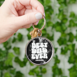 パーソナライズされた最高のパパエバーブラック絞り染め キーホルダー