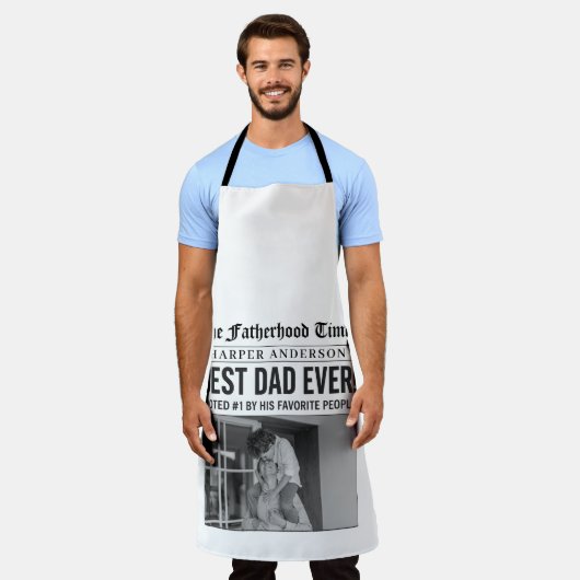 パーソナライズされた最高のパパEver Newspapard写真 エプロン (着用した状態)