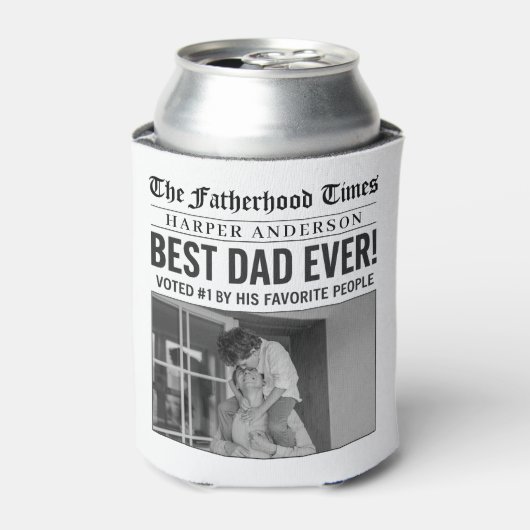 パーソナライズされた最高のパパEver Newspapard写真 缶クーラー (缶正面)