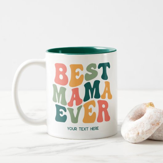 パーソナライズされた最高のママエバーカラフルグルーヴ ツートーンマグカップ (ドーナツ)
