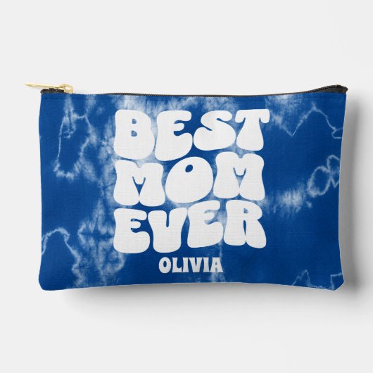 パーソナライズされた最高のママエバーブルー絞り染め アクセサリーポーチ (正面)