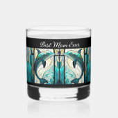 パーソナライズされた最高のマママエバーブルーとティール（緑がかった色）ドルフィン ウイスキーグラス (正面)