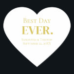 パーソナライズされた最高の日結婚前 ハートシール<br><div class="desc">これらの最高の日をパーソナライズすべての金ゴールドの白いハートのステッカーは、花嫁とグルームネームと結婚日付と一緒に。結婚式素晴らしのレセプション、バチュラーパーティ、バチェロレッテ、ブライダルシャワー、リハーサルのディナー。</div>