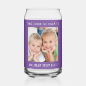 パーソナライズされた最高の母の写真は紫 ガラス缶 (正面)
