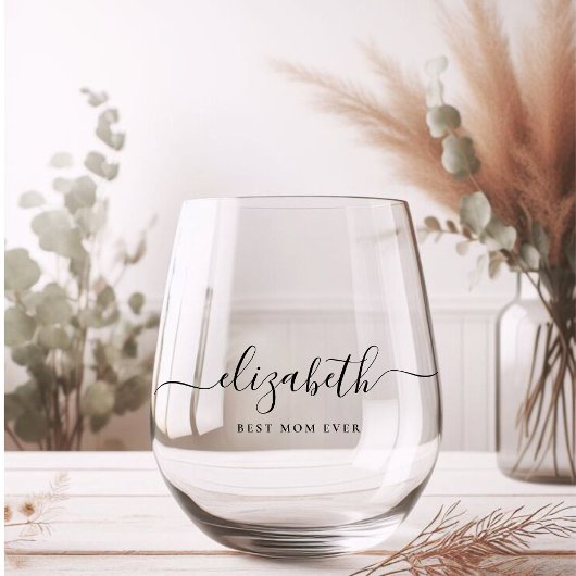 パーソナライズされた最高の母は常にモノグラムのスクリプト ステムなしワイングラス