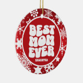 パーソナライズされた最高の母は赤いクリスマスを撮影 セラミックオーナメント (右)