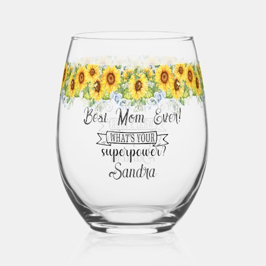 パーソナライズされた最高の母は…ひまわり ステムなしワイングラス (裏面)