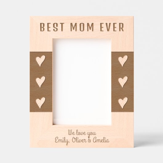 パーソナライズされた最高の母ハート レーザー彫刻フレーム (正面)