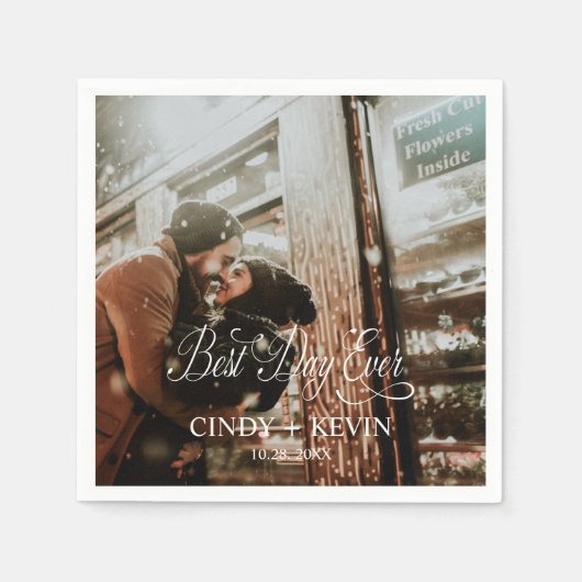 パーソナライズされた最高のDay Ever Photoの結婚紙 スタンダードカクテルナプキン (正面)