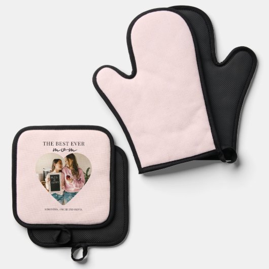 パーソナライズされた最高のMom Everハート 鍋つかみ&鍋敷きセット (正面/裏面)