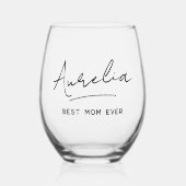 パーソナライズされた最高のMom Ever Monogram署名名 ステムなしワイングラス (正面)