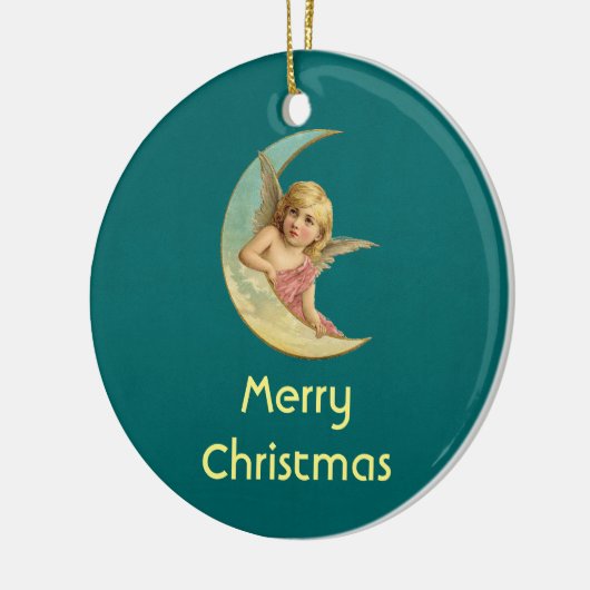 パーソナライズされた月のクリスマスヴィンテージ天使 セラミックオーナメント (左)