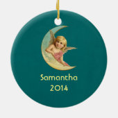 パーソナライズされた月のクリスマスヴィンテージ天使 セラミックオーナメント (裏面)