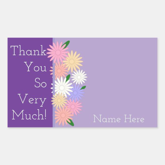パーソナライズされた有難う色のデイジー花紫 長方形シール (正面)