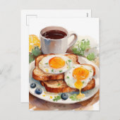 パーソナライズされた朝食エッグトーストコーヒーフードグルメ シーズンポストカード (正面/裏面)