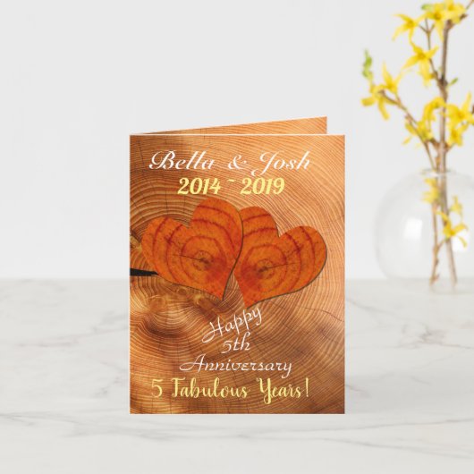 パーソナライズされた木フェイク材5結婚周年記念 カード (黄色い花)