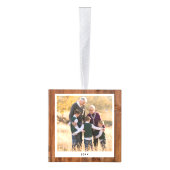 パーソナライズされた木素朴のクリスマスの写真 キューブオーナメント (右)