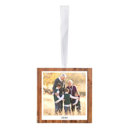 パーソナライズされた木素朴のクリスマスの写真 キューブオーナメント (右)