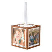 パーソナライズされた木素朴のクリスマスの写真 キューブオーナメント (裏面アングル)