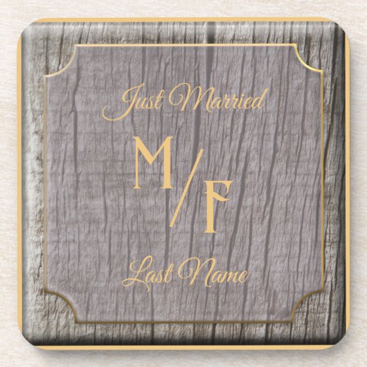 パーソナライズされた木素朴の樹皮自然とイニシャル コースター (正面)