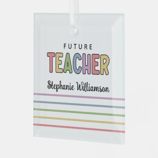 パーソナライズされた未来先生カラフルかわいいプレゼント ガラスオーナメント (正面左)