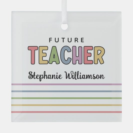 パーソナライズされた未来先生カラフルかわいいプレゼント ガラスオーナメント (正面)