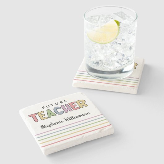 パーソナライズされた未来先生カラフルかわいい ストーンコースター (横)