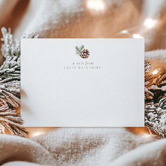 パーソナライズされた松ぼっくりと葉のウィンターワールド ノートカード