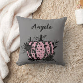 パーソナライズされた枕、ピンクと黒のカボチャ クッション (ブランケット)