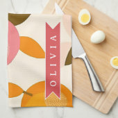 パーソナライズされた桃の花模様がとってもキュートなレトロサマー キッチンタオル (四つ折り)