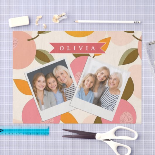 パーソナライズされた桃の花模様がとってもキュートなレトロサマー 薄葉紙 (クラフト)