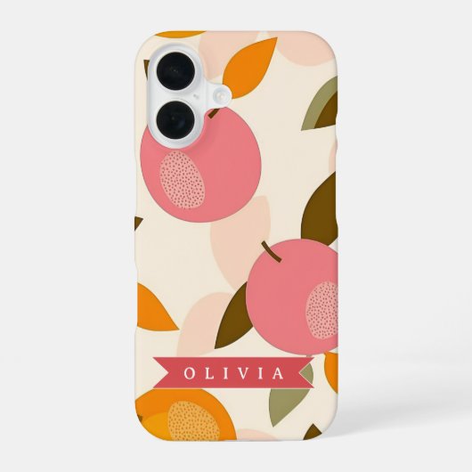 パーソナライズされた桃の花模様がとってもキュートなレトロサマー iPhone 16ケース (裏面)