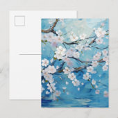 パーソナライズされた桜の花の青 インビテーションポストカード (正面/裏面)