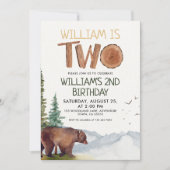 パーソナライズされた森のクマの男の子の2歳の誕生日 招待状 (正面)