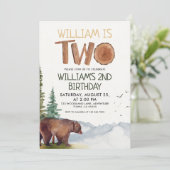 パーソナライズされた森のクマの男の子の2歳の誕生日 招待状 (スタンド正面)
