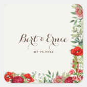 パーソナライズされた植物ウェディングスクエアステッカー スクエアシール (正面)