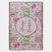 パーソナライズされた植物性ピンク牡丹ユーカリ スローブランケット (正面縦)