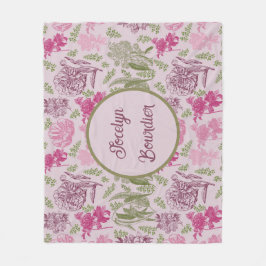 パーソナライズされた植物性ピンク牡丹ユーカリ フリースブランケット