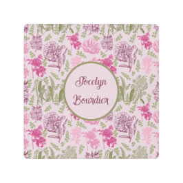 パーソナライズされた植物性ピンク牡丹ユーカリ メタルプリント