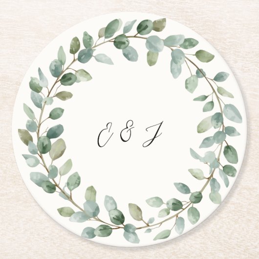 パーソナライズされた植物樹結婚林 ラウンドペーパーコースター (正面)