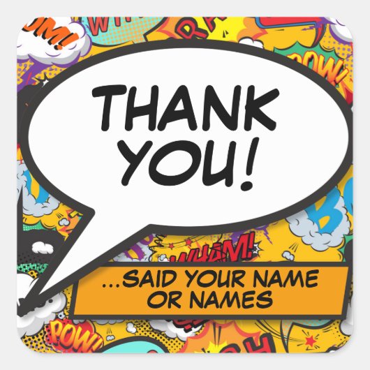 パーソナライズされた楽しいカラフルな感謝のスピーチバブル スクエアシール (正面)