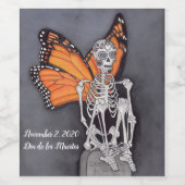 パーソナライズされた死者の日のハロウィンスケルトン ワインラベル (シングルラベル)