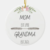 パーソナライズされた母おばあちゃんエカスタムスト年、花 セラミックオーナメント (正面)
