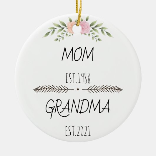 パーソナライズされた母おばあちゃんエカスタムスト年、花 セラミックオーナメント (正面)