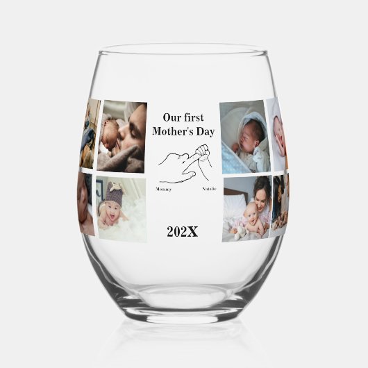 パーソナライズされた母の日フォトコラージュ ステムなしワイングラス (裏面)
