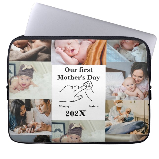 パーソナライズされた母の日フォトコラージュ ラップトップスリーブ (正面)